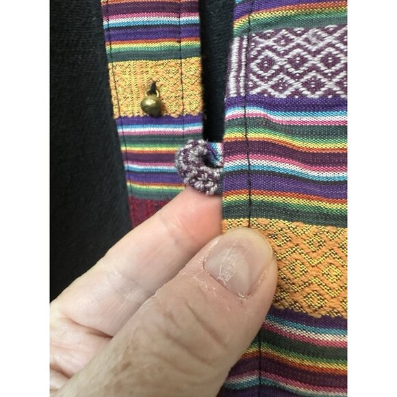 VTG Peruvian Black Cotton Jacket Colorful Trim Made In Nepal Measures Large - Picture 2 of 7